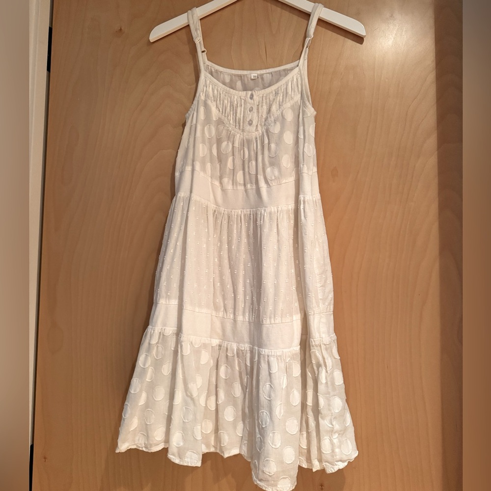 Adjustable thin strap white cotton summer dress